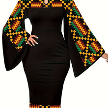 Load image into Gallery viewer, African Dresses For Women Bell Sleeve Print Casual Dress Elegant Nigerian Bodycon Pencil Attire