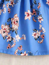 Load image into Gallery viewer, Floral Puff Sleeve Shirred Belted Princess Dress for Girls, Summer Party Beach Vacation Clothes