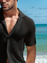 Load image into Gallery viewer, 2Pcs Men's Co-ord Set - Breathable Hollow Out Short Sleeve Shirt and Drawstring Shorts for Summer - Daily Leisure, Vacation, Resorts, and Outdoor Activities