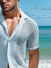 Load image into Gallery viewer, 2Pcs Men's Co-ord Set - Breathable Hollow Out Short Sleeve Shirt and Drawstring Shorts for Summer - Daily Leisure, Vacation, Resorts, and Outdoor Activities