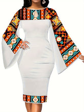 Load image into Gallery viewer, African Dresses For Women Bell Sleeve Print Casual Dress Elegant Nigerian Bodycon Pencil Attire