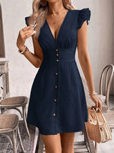 Load image into Gallery viewer, Frenchy Women'S Vacation Casual Solid Color Ruffle Sleeve Front Button Dress