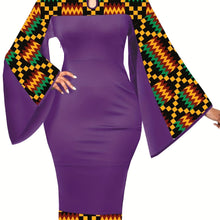 Load image into Gallery viewer, African Dresses For Women Bell Sleeve Print Casual Dress Elegant Nigerian Bodycon Pencil Attire