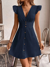 Load image into Gallery viewer, Frenchy Women'S Vacation Casual Solid Color Ruffle Sleeve Front Button Dress