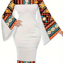 Load image into Gallery viewer, African Dresses For Women Bell Sleeve Print Casual Dress Elegant Nigerian Bodycon Pencil Attire