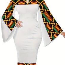 Load image into Gallery viewer, African Dresses For Women Bell Sleeve Print Casual Dress Elegant Nigerian Bodycon Pencil Attire