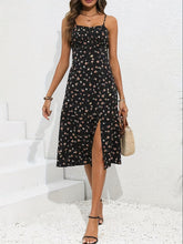Load image into Gallery viewer, Floral Print Slit Backless Cami Dress, Vacation Style Sleeveless Midi Cami Dress For Spring & Summer, Women's Clothing