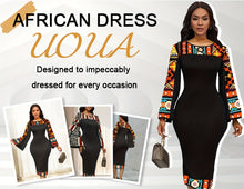 Load image into Gallery viewer, African Dresses For Women Bell Sleeve Print Casual Dress Elegant Nigerian Bodycon Pencil Attire