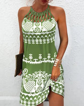 Load image into Gallery viewer, Summer Women's Dress O-neck Hollow Design Sense Halter Neck Fashion Printed Vacation Beach Hot Girl Mini Skirt