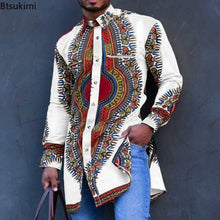 Load image into Gallery viewer, 2026 Men's Summer African T-Shirt Fashion Neck Print Short Sleeve Tee Africa Dashiki Simple Casual National Style T-Shirt Male