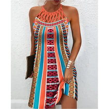 Load image into Gallery viewer, Summer Women's Dress O-neck Hollow Design Sense Halter Neck Fashion Printed Vacation Beach Hot Girl Mini Skirt