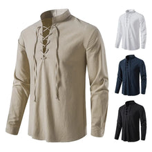 Load image into Gallery viewer, Men’s Sahara Lace-Up Linen Shirt