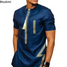 Load image into Gallery viewer, 2026 Men's Summer African T-Shirt Fashion Neck Print Short Sleeve Tee Africa Dashiki Simple Casual National Style T-Shirt Male