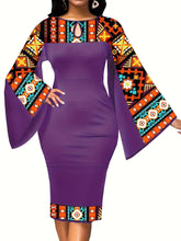Load image into Gallery viewer, African Dresses For Women Bell Sleeve Print Casual Dress Elegant Nigerian Bodycon Pencil Attire
