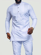 Load image into Gallery viewer, Men'S White Dashiki 2pcs Set, Special Neckline Detail & Tailored Fit, Clean Cut, Long Sleeve Shirt + Easy-Fit Pants, African-Inspired Style For Streetwear, Weddings & Cultural Events