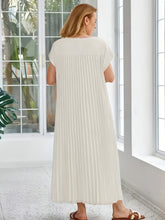 Load image into Gallery viewer, Women'S Elegant Pleated A-Line Maxi Dress - Navy Blue, Short Sleeve, Crew Neck, Loose Fit, Perfect for Spring/Summer/Fall, Vacation Attire, Vacation Dress | Pleated Aline Dress | Nonstretch Fabric