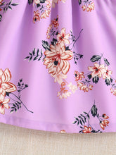 Load image into Gallery viewer, Floral Puff Sleeve Shirred Belted Princess Dress for Girls, Summer Party Beach Vacation Clothes