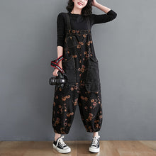 Load image into Gallery viewer, Loose Jeans Black Jumpsuit Women Casual Oversized Baggy Ladies Pants Big Pockets Print Floral Denim Overalls Straps Jean Rompers