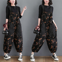 Load image into Gallery viewer, Loose Jeans Black Jumpsuit Women Casual Oversized Baggy Ladies Pants Big Pockets Print Floral Denim Overalls Straps Jean Rompers