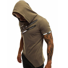 Load image into Gallery viewer, Summer Men Hooded t-shirt New Casual Slim Short Sleeve t shirt men Plus Size 3XL Solid Men Clothes Streetwear Tee Shirt