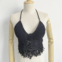 Load image into Gallery viewer, summer holiday beach camis lady sexy tassels crochet camisole women sexy tassels bikini camis female crochet halter bikini tops