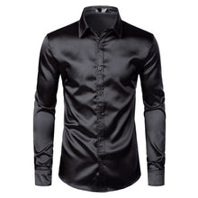 Load image into Gallery viewer, Men's Black Satin Luxury Dress Shirts 2019 Silk Smooth Men Tuxedo Shirt Slim Fit Wedding Party Prom Casual Shirt Chemise Homme