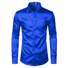 Load image into Gallery viewer, Men's Black Satin Luxury Dress Shirts 2019 Silk Smooth Men Tuxedo Shirt Slim Fit Wedding Party Prom Casual Shirt Chemise Homme