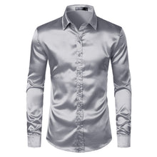 Load image into Gallery viewer, Men's Black Satin Luxury Dress Shirts 2019 Silk Smooth Men Tuxedo Shirt Slim Fit Wedding Party Prom Casual Shirt Chemise Homme