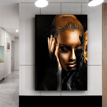 Load image into Gallery viewer, Black Gold Nude African Art Woman Oil Painting on Canvas Cuadros Posters and Prints Scandinavian Wall Picture for Living Room
