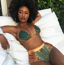 Load image into Gallery viewer, New African Print Two-Pieces Bath Suits Bikini Set Sexy Geometric Swimwear Swimsuit Gold High Waist Swimming Suit