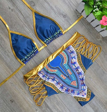 Load image into Gallery viewer, New African Print Two-Pieces Bath Suits Bikini Set Sexy Geometric Swimwear Swimsuit Gold High Waist Swimming Suit