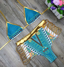 Load image into Gallery viewer, New African Print Two-Pieces Bath Suits Bikini Set Sexy Geometric Swimwear Swimsuit Gold High Waist Swimming Suit