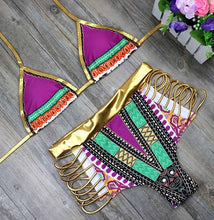 Load image into Gallery viewer, New African Print Two-Pieces Bath Suits Bikini Set Sexy Geometric Swimwear Swimsuit Gold High Waist Swimming Suit