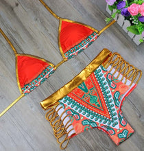 Load image into Gallery viewer, New African Print Two-Pieces Bath Suits Bikini Set Sexy Geometric Swimwear Swimsuit Gold High Waist Swimming Suit