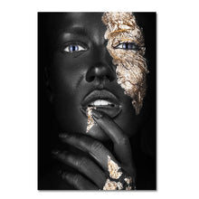 Load image into Gallery viewer, African Art Black and Gold Woman Oil Painting on Canvas Cuadros Posters and Prints Scandinavian Wall Art Picture for Living Room