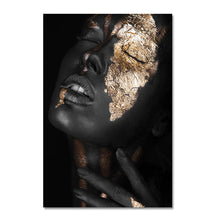 Load image into Gallery viewer, African Art Black and Gold Woman Oil Painting on Canvas Cuadros Posters and Prints Scandinavian Wall Art Picture for Living Room