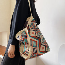 Load image into Gallery viewer, Lady Knitting Gypsy Bohemian Boho Chic Aztec Tote Bag Women Crochet Woolen Open Shopper Top-handle Bag 2020 Female Daily Handbag