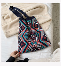 Load image into Gallery viewer, Lady Knitting Gypsy Bohemian Boho Chic Aztec Tote Bag Women Crochet Woolen Open Shopper Top-handle Bag 2020 Female Daily Handbag