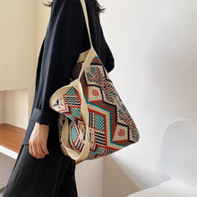 Load image into Gallery viewer, Lady Knitting Gypsy Bohemian Boho Chic Aztec Tote Bag Women Crochet Woolen Open Shopper Top-handle Bag 2020 Female Daily Handbag