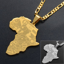 Load image into Gallery viewer, Anniyo Silver Color/Gold Color Africa Map With Flag Pendant Chain Necklaces African Maps Jewelry for Women Men #035321P