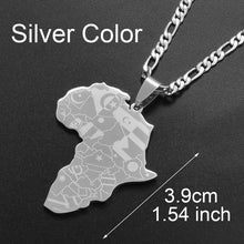 Load image into Gallery viewer, Anniyo Silver Color/Gold Color Africa Map With Flag Pendant Chain Necklaces African Maps Jewelry for Women Men #035321P