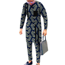 Load image into Gallery viewer, Black Strip Tops Breast Pocket Design Patchwork Shirts+Trousers African Print Men's Outfits Male Groom Suits Ankara Pant Sets