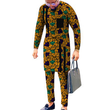 Load image into Gallery viewer, Black Strip Tops Breast Pocket Design Patchwork Shirts+Trousers African Print Men's Outfits Male Groom Suits Ankara Pant Sets