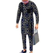 Load image into Gallery viewer, Black Strip Tops Breast Pocket Design Patchwork Shirts+Trousers African Print Men's Outfits Male Groom Suits Ankara Pant Sets