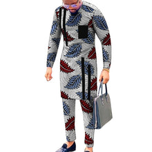 Load image into Gallery viewer, Black Strip Tops Breast Pocket Design Patchwork Shirts+Trousers African Print Men's Outfits Male Groom Suits Ankara Pant Sets