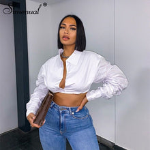 Load image into Gallery viewer, Simenual Button Ruched White Puff Sleeve Blouse Shirts Women Long Sleeve Fashion Fall 2021 Clothing Crop Blouses Solid Baddie