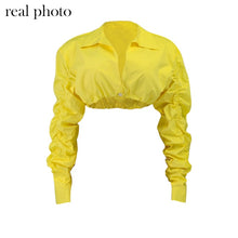 Load image into Gallery viewer, Simenual Button Ruched White Puff Sleeve Blouse Shirts Women Long Sleeve Fashion Fall 2021 Clothing Crop Blouses Solid Baddie