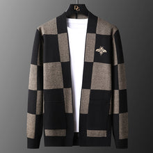 Load image into Gallery viewer, Leisure Blue Bee Mens Sweater Cardigan British Style Fall Knitted Cardigan Sweater Trend Brand Fashion Plaid Cardigan Coat Men 80