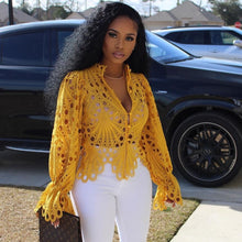 Load image into Gallery viewer, New Elegant Long Sleeve Hollow Out Mesh Lace Shirt Sheer See Through Top Blouse Clothing Dashiki African Shirts For Women 116