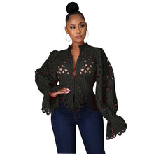 Load image into Gallery viewer, New Elegant Long Sleeve Hollow Out Mesh Lace Shirt Sheer See Through Top Blouse Clothing Dashiki African Shirts For Women 116